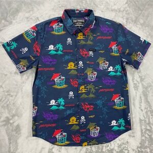Fasthouse Hideout Button Up Shirt Men M Indigo Tropical Skull Motocross Surfing
